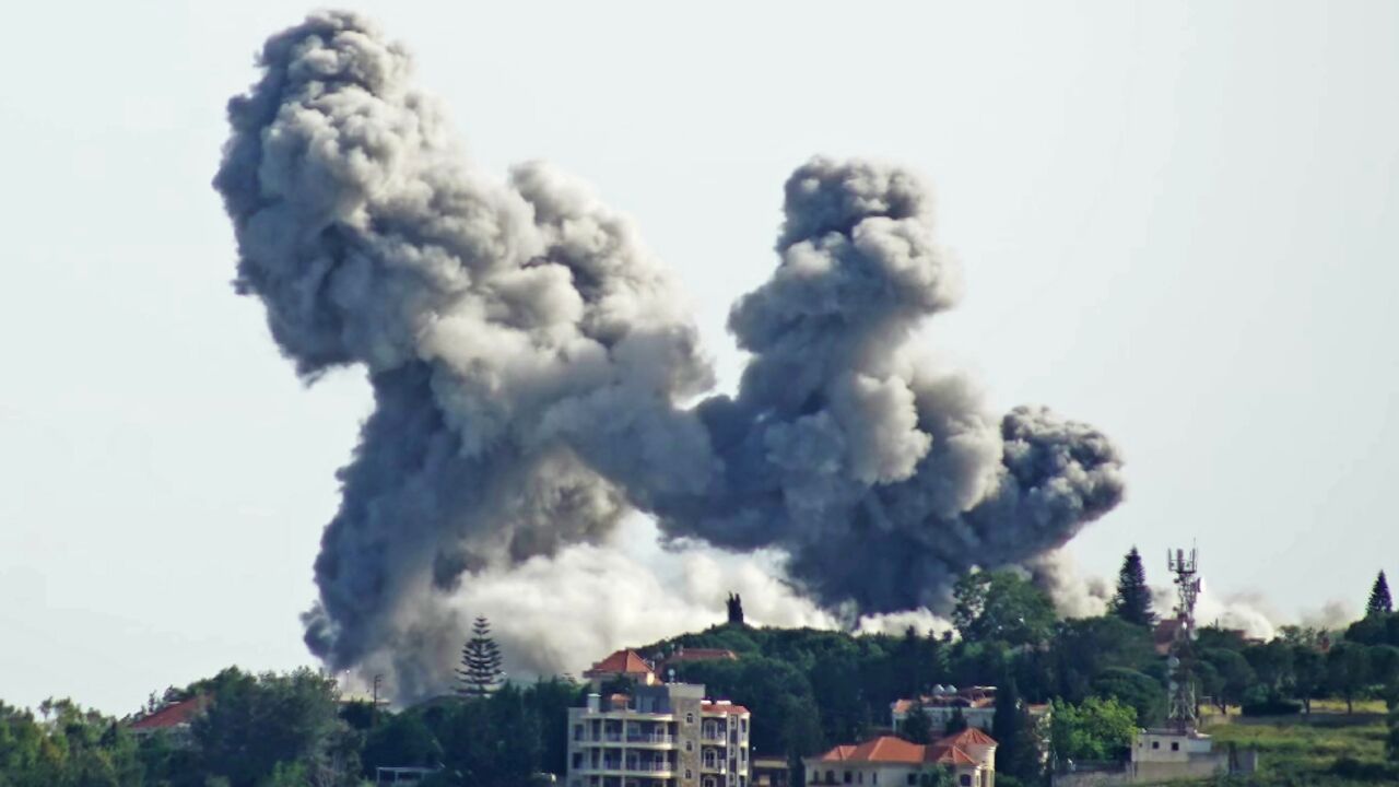 Smoke rises from the site of an Israeli airstrike that targeted the southern Lebanese village of Choukine 