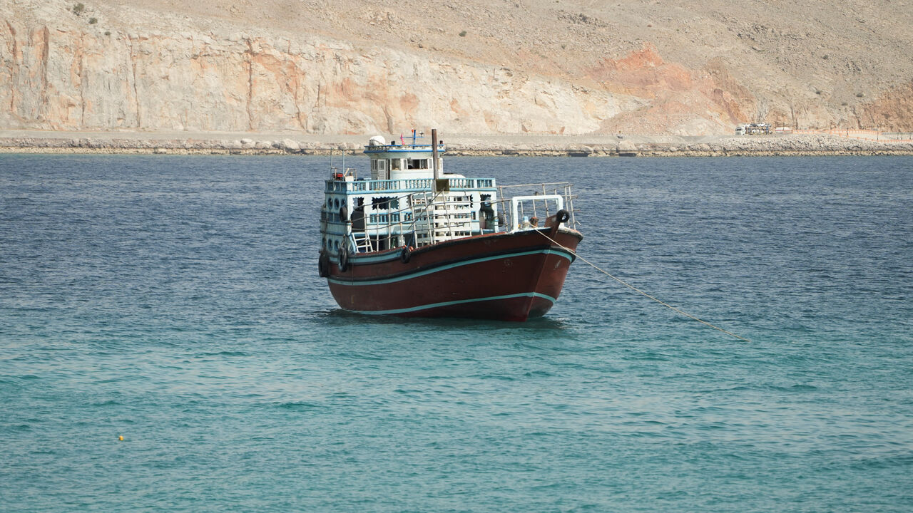 A vessel sails through the Strait of Hormuz, Musandam, Oman, May 22, 2026. REUTERS/Stringer