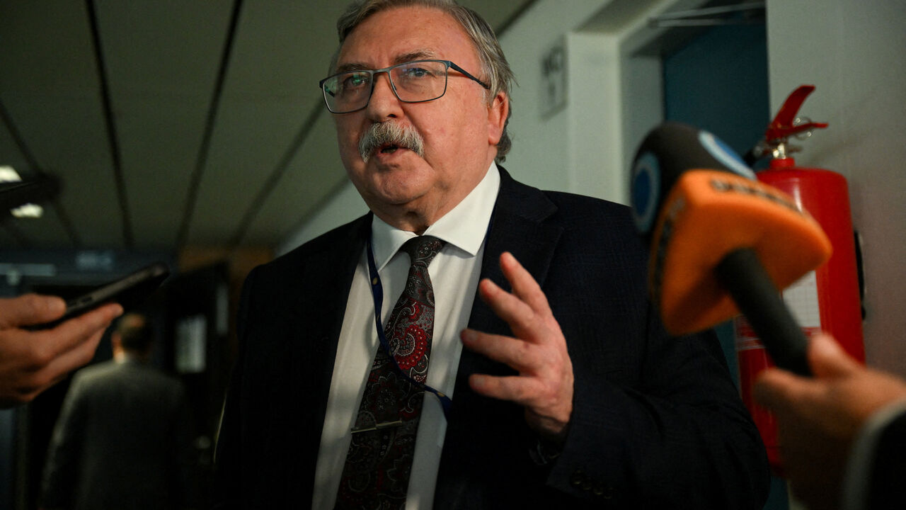 Russia's Permanent Representative to International Organisations in Vienna, Mikhail Ulyanov, speaks to the media on the sidelines of a meeting of the IAEA Board of Governors in Vienna, Austria, June 5, 2026. REUTERS/Elisabeth Mandl