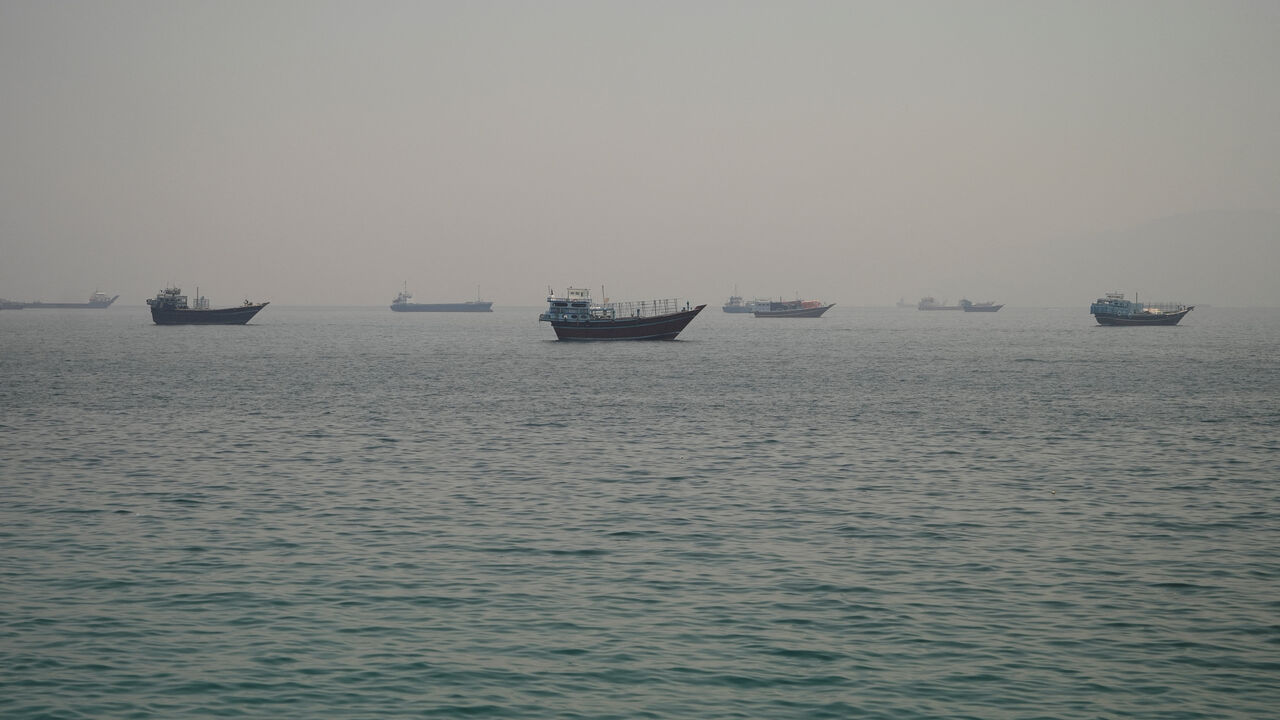 Vessels are anchored in the Strait of Hormuz, as seen from Musandam, Oman, June 11, 2026. REUTERS/Stringer