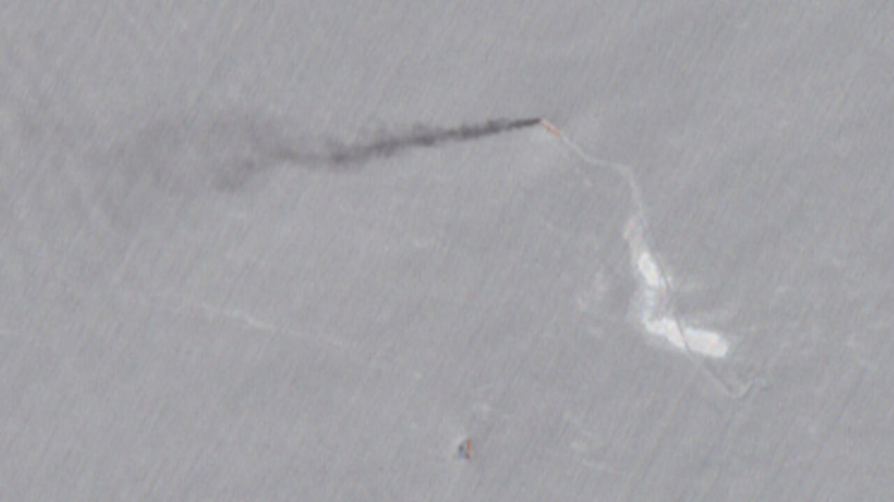 A satellite image shows the Indian-crewed tanker Jalveer, which, according to U.S. Central Command, was hit by two missiles fired by a U.S. aircraft, in the Gulf of Oman, June 11, 2026.  European Union/Copernicus Sentinel-2/Handout via REUTERS