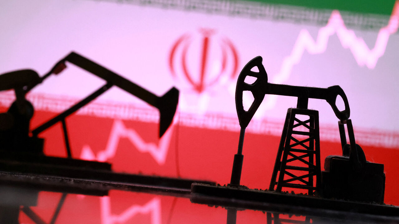 3D-printed oil pump jacks, Iranian flag, and a rising stock graph appear in this illustration taken March 2, 2026. REUTERS/Dado Ruvic/Illustration