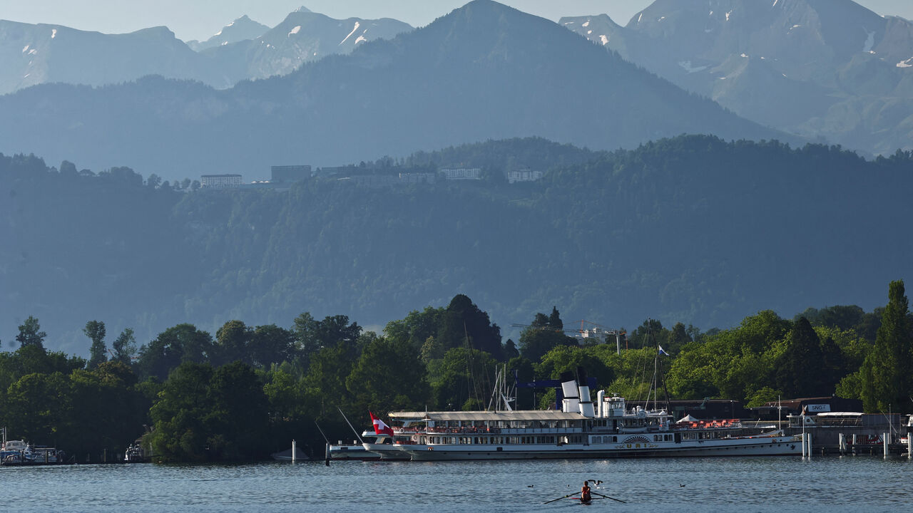 The Buergenstock resort, in Obbuergen, where possible talks between the U.S. and Iranian delegations after the two countries' presidents signed an interim deal aimed at ending the war could take place, is seen from Lucerne, Switzerland, June 19, 2026. REUTERS/Denis Balibouse
