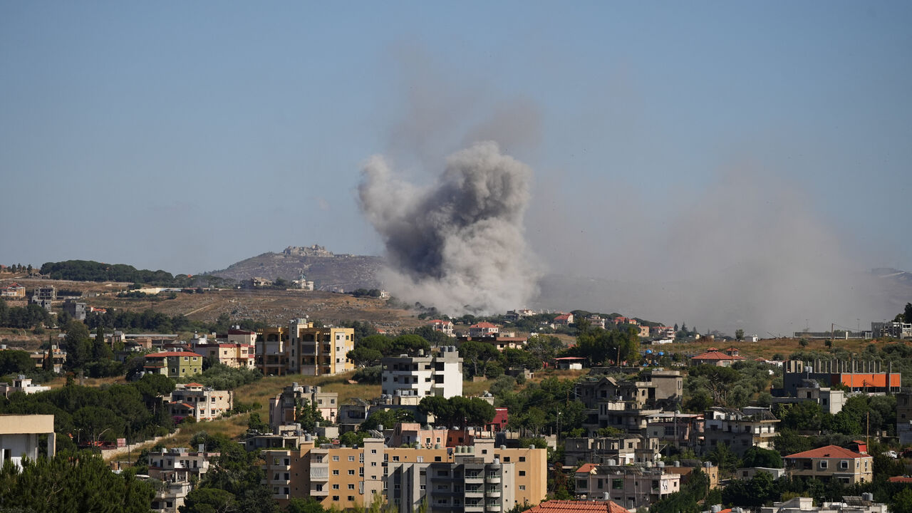 Smoke billows from southern Lebanon following an Israeli strike, as seen from Nabatieh, southern Lebanon, June 19, 2026. REUTERS/Stringer