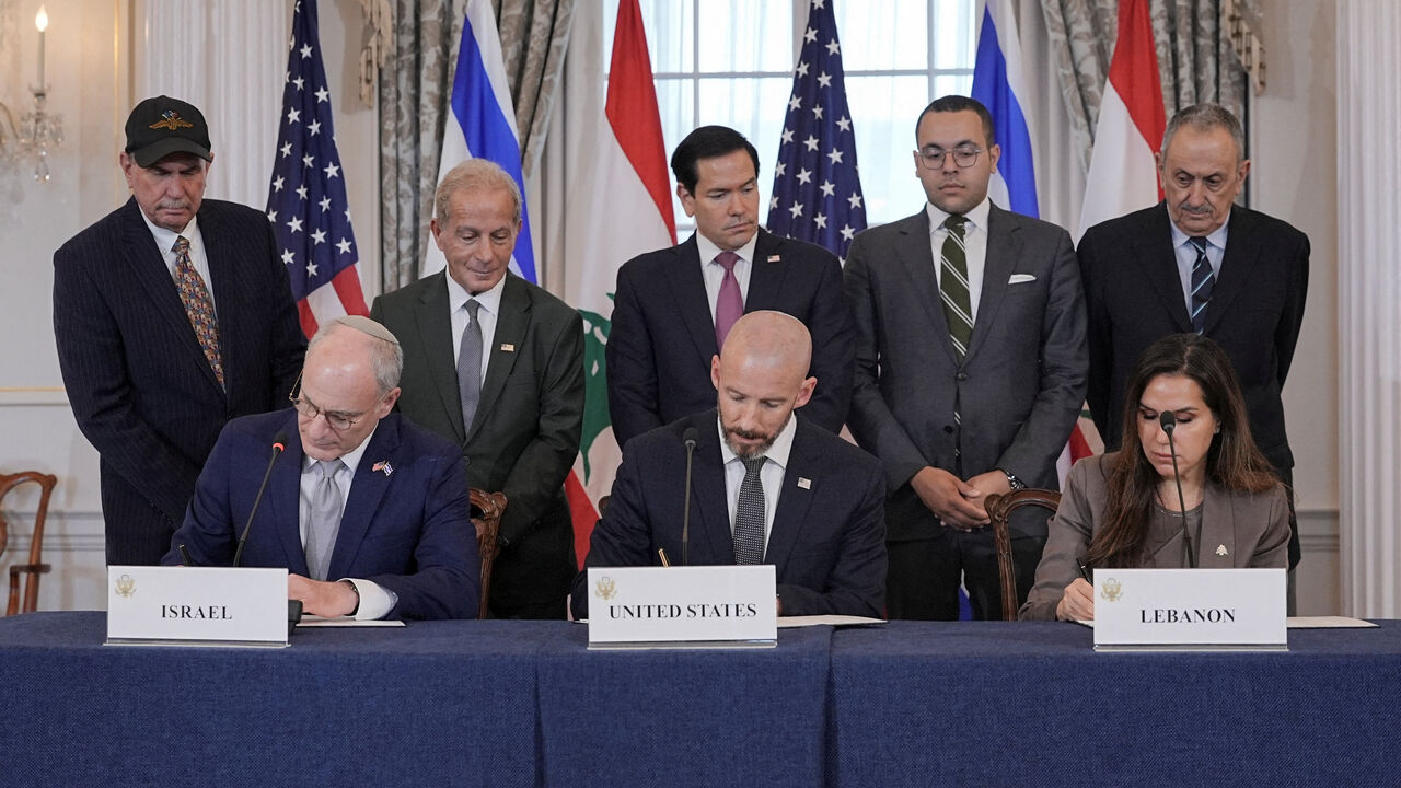 FILE PHOTO: U.S. Secretary of State Marco Rubio looks on as State Department Counselor Daniel Holler, Israel's Ambassador to the U.S. Yechiel Leiter and Lebanon's Ambassador to the U.S. Nada Hamadeh sign a framework agreement between Israel and Lebanon, at the State Department in Washington, D.C., U.S., June 26, 2026. REUTERS/Ken Cedeno/File Photo