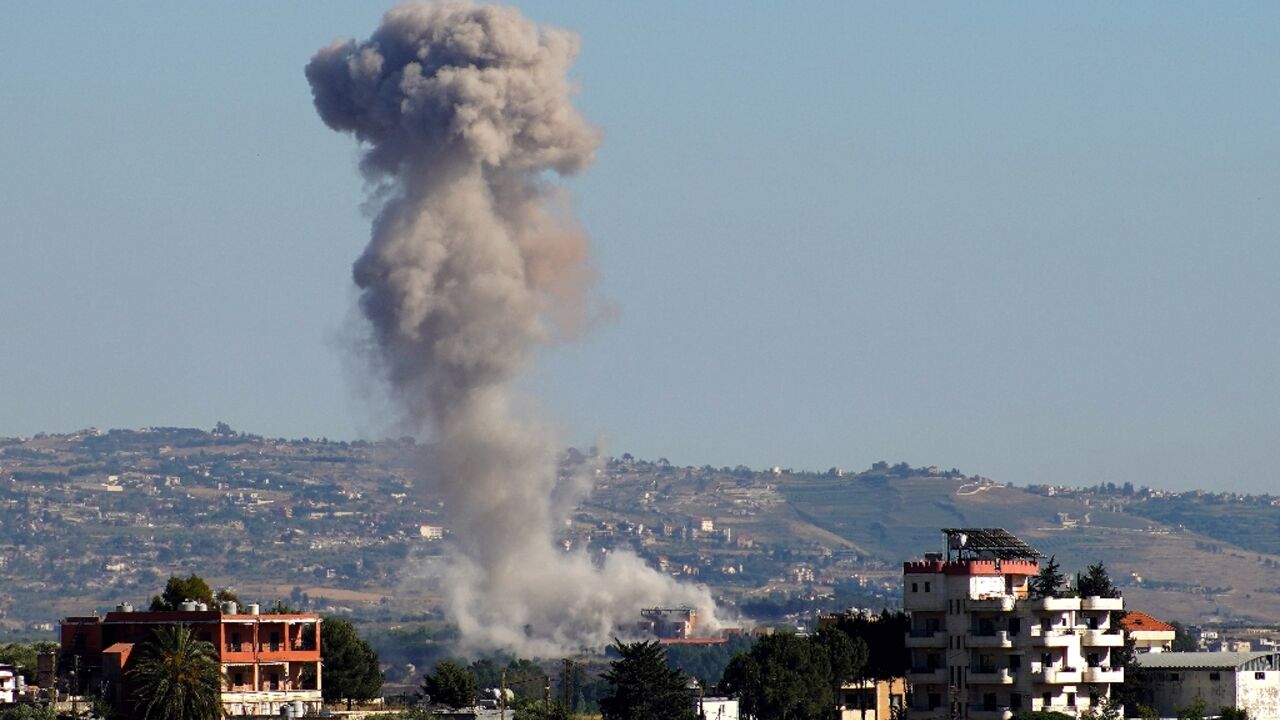 Smoke rising after an Israeli airstrike in Zawtar al-Sharkiyeh. The UN doubled its appeal for Lebanon aid to nearly $640 million