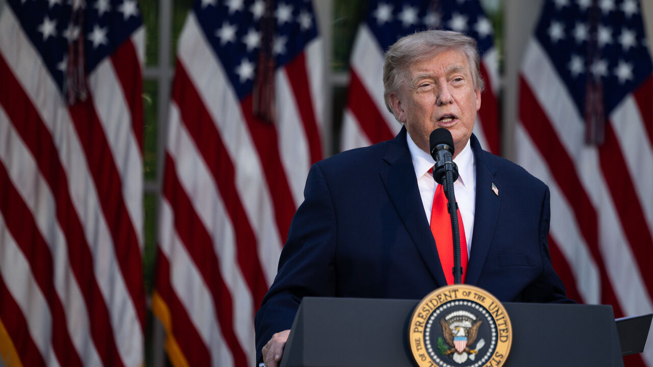 President Donald Trump speaks during a Rose Garden Club dinner at the White House on June 25, 2026 in Washington, DC. 