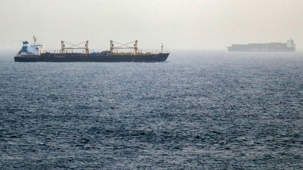 Vessels transit the Bab el-Mandeb Strait off the coast of southern Yemen on July 25, 2026