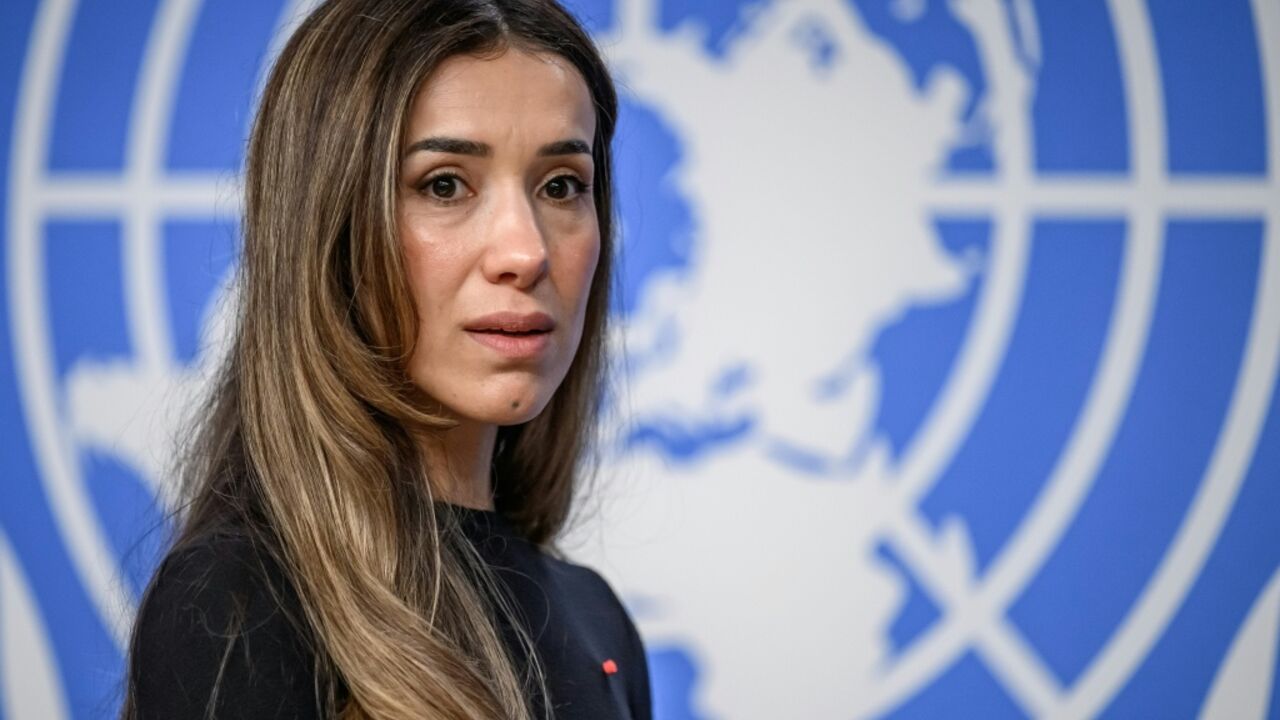 Iraqi Yazidi Nobel Peace Prize laureate Nadia Murad gave a press conference at the United Nations in Geneva
