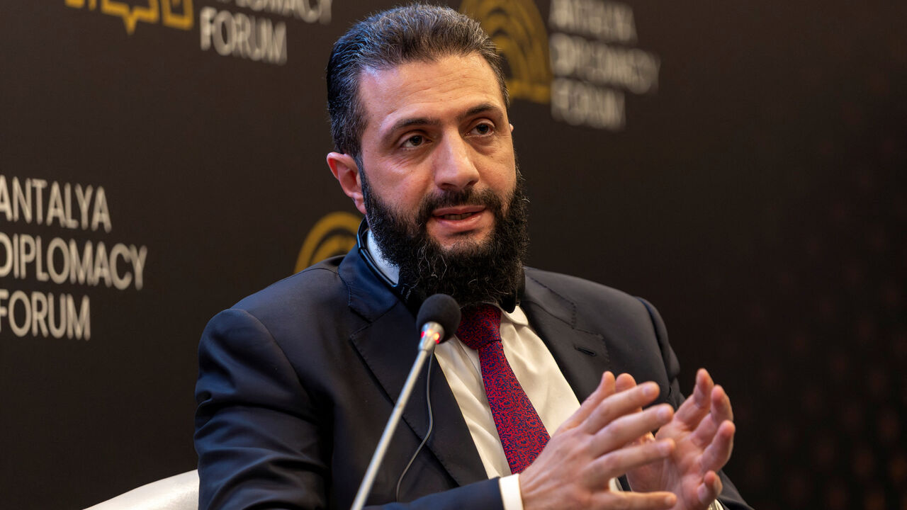 Syrian President Ahmed al-Sharaa speaks during a session at Antalya Diplomacy Forum in Antalya, Turkey, April 17, 2026. REUTERS/Umit Bektas