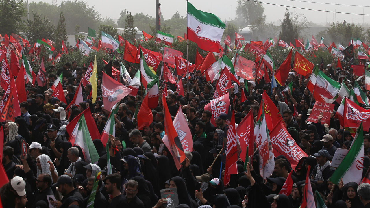 People attend a funeral procession for Iran's late Supreme Leader Ayatollah Ali Khamenei, who was killed on February 28 in Israeli and U.S. airstrikes, in Qom, Iran July 7, 2026. Azam Dadashi/ISNA/via WANA (West Asia News Agency)via REUTERS