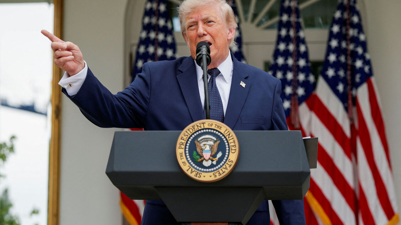 U.S. President Donald Trump speaks during a Rose Garden Club Lunch at the White House in Washington, D.C., U.S., July 6, 2026. REUTERS/Evan Vucci