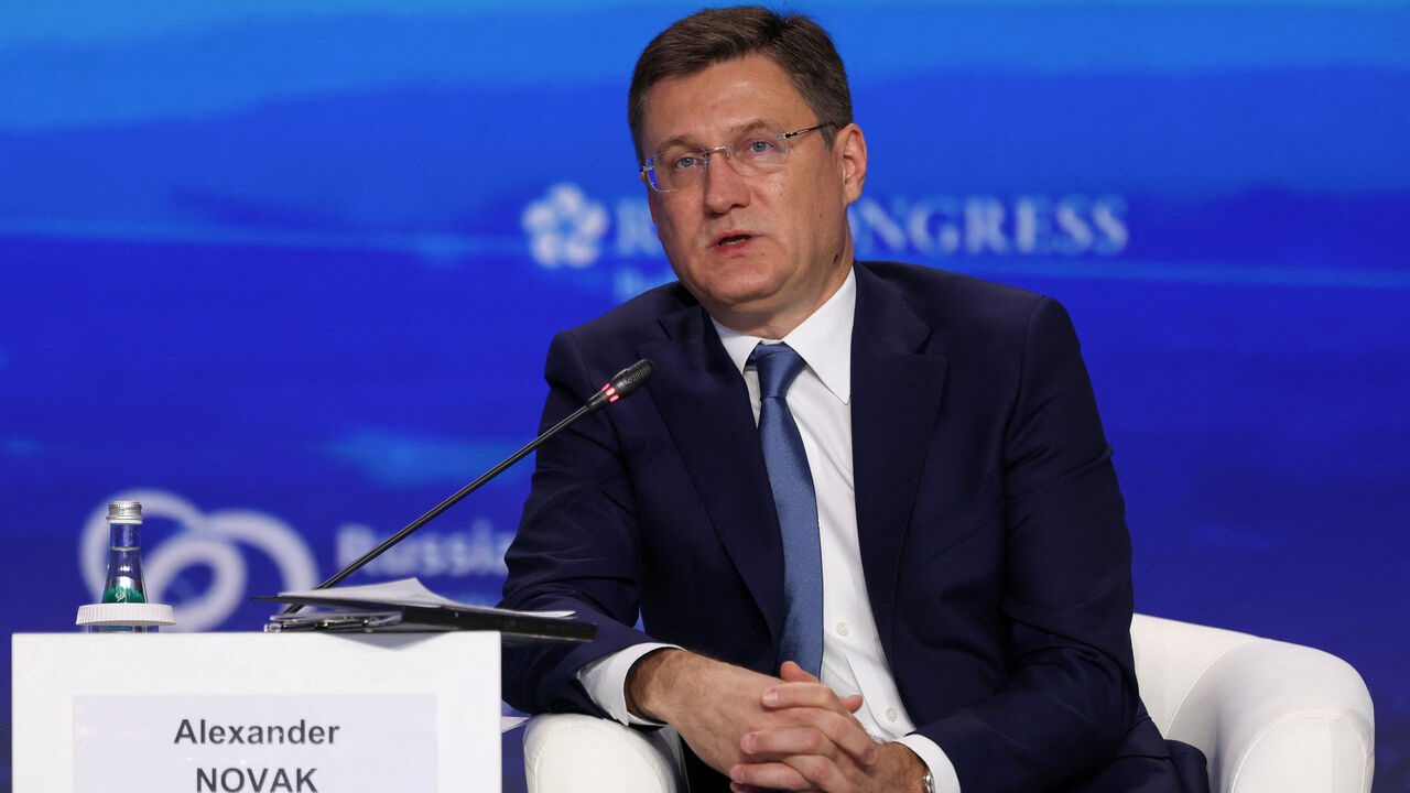 Russia's Deputy Prime Minister Alexander Novak speaks during a session of the Russian Energy Week international forum in Moscow, Russia, October 15, 2025. REUTERS/Ramil Sitdikov