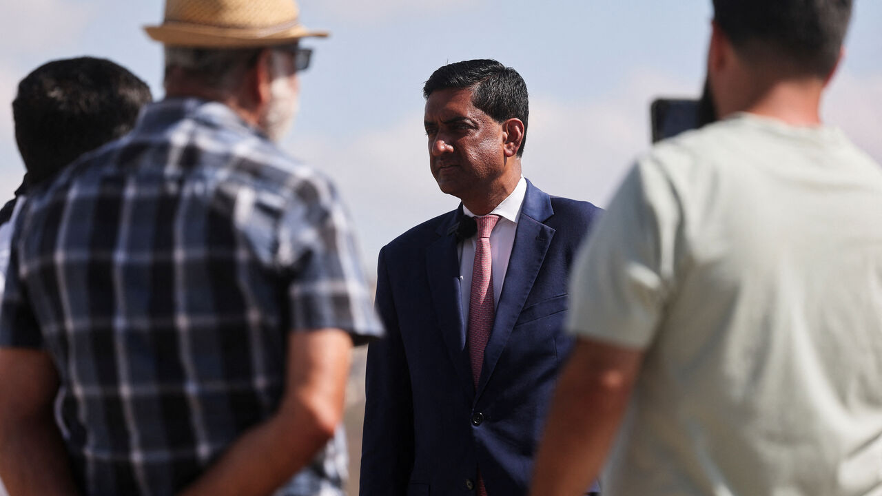 U.S. Representative Ro Khanna (D-CA) speaks with Palestinian residents of Turmus Ayya, near Ramallah, during a visit in the Israeli-occupied West Bank, July 9, 2026. REUTERS/Ammar Awad