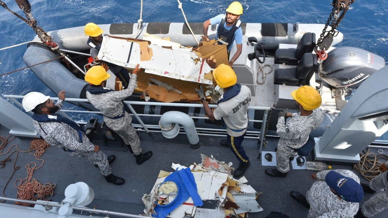 FILE PHOTO: The wreckage of the K2 Airways Boeing 737 cargo plane that crashed in the Arabian Sea, found and retrieved by Pakistani rescuers, according to Pakistan Airports Authority, in this handout image released on July 8, 2026. Pakistan Airports Authority via Facebook/Handout via REUTERS/File Photo