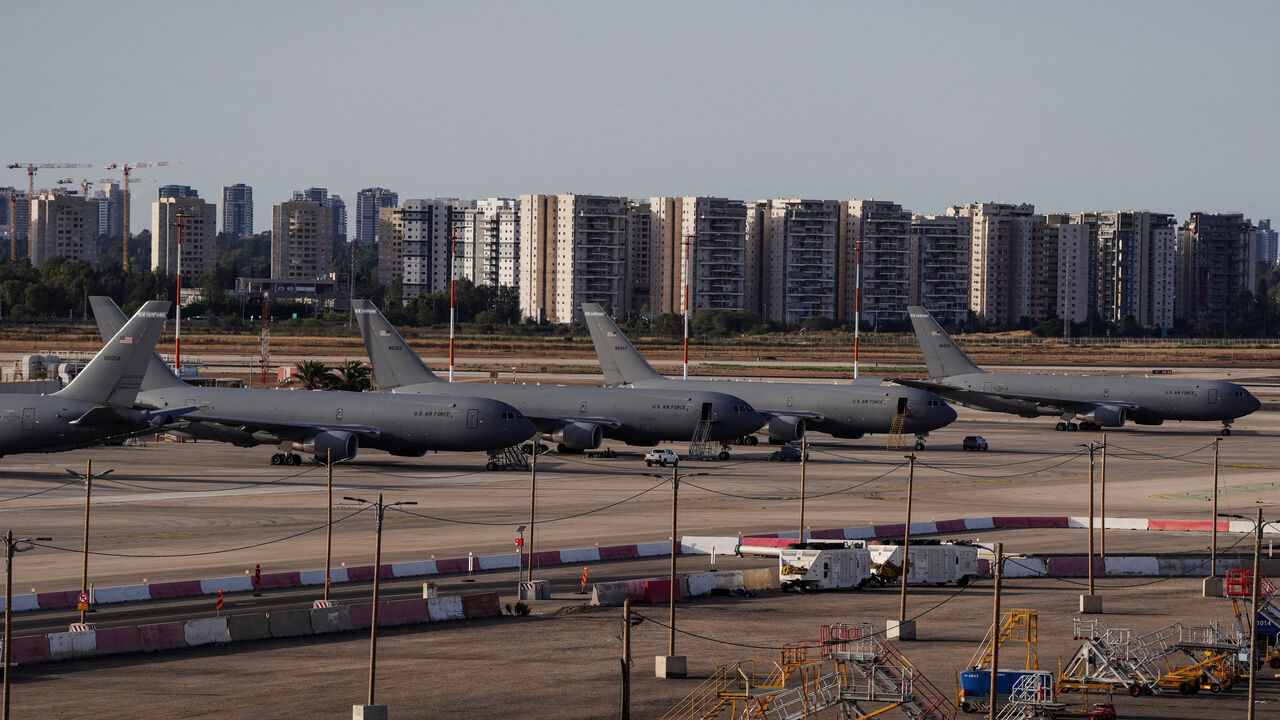 U.S. Air Force tanker aircraft are lined up at Ben Gurion International Airport in Lod, near Tel Aviv, Israel, May 19, 2026. REUTERS/ Dedi Hayun