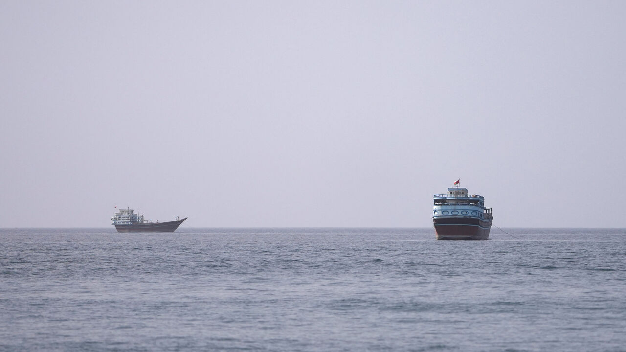 FILE PHOTO: Vessels at the Strait of Hormuz, as seen from Musandam, Oman, July 17, 2026. REUTERS/Stringer/File Photo