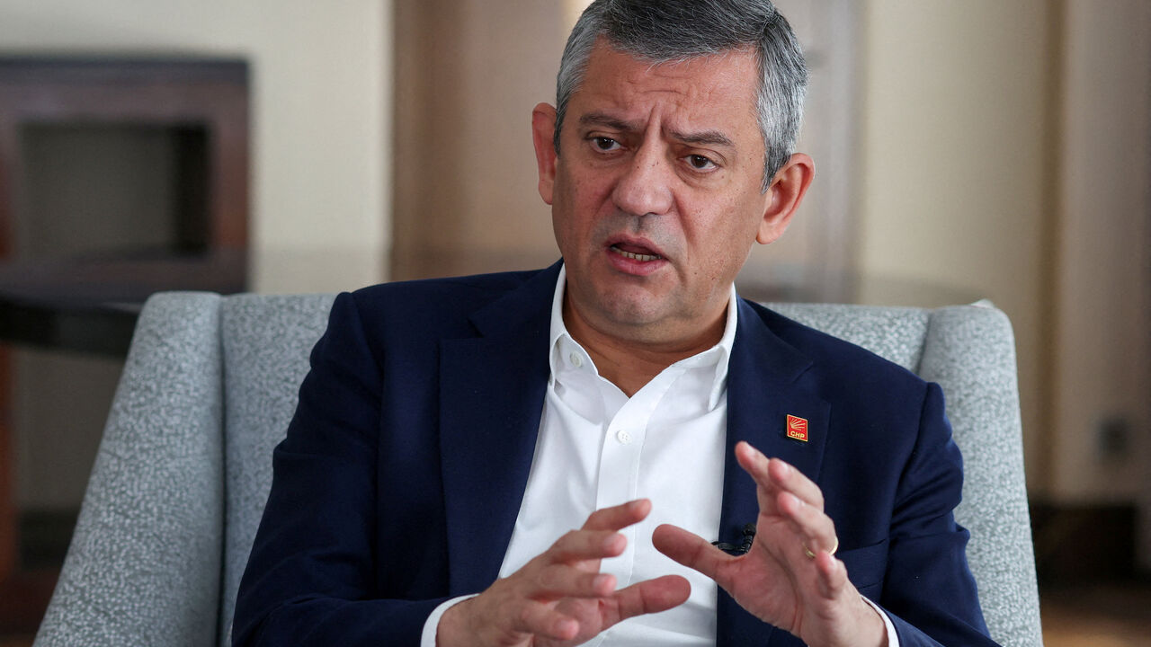 FILE PHOTO: Ozgur Ozel, leader of the main opposition Republican People's Party (CHP), speaks during an interview with Reuters in Istanbul, Turkey, March 11, 2026. REUTERS/Murad Sezer/File Photo