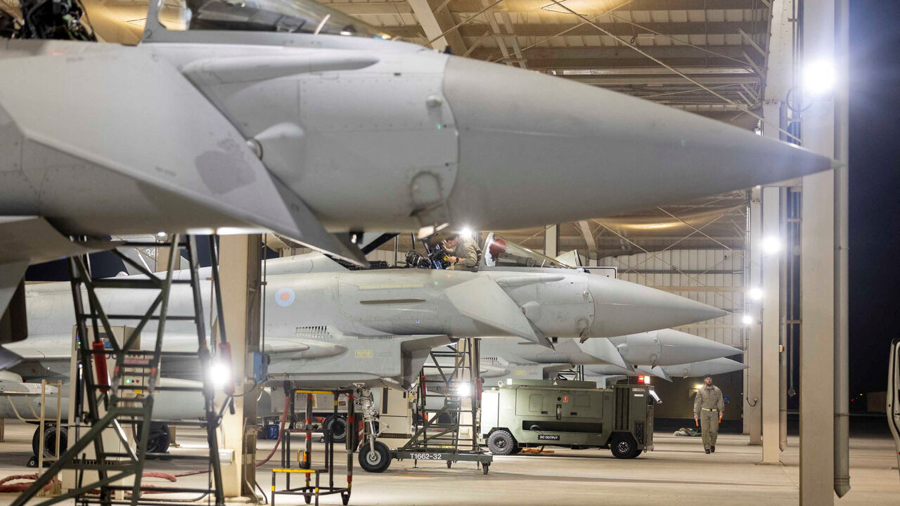 RAF Typhoons from 11 Squadron, based in Britain's RAF Coningsby, arrive at Dukhan air base to support in the region, in Qatar March 7, 2026. Sgt Lee Goddard/UK MOD Crown/Handout via REUTERS