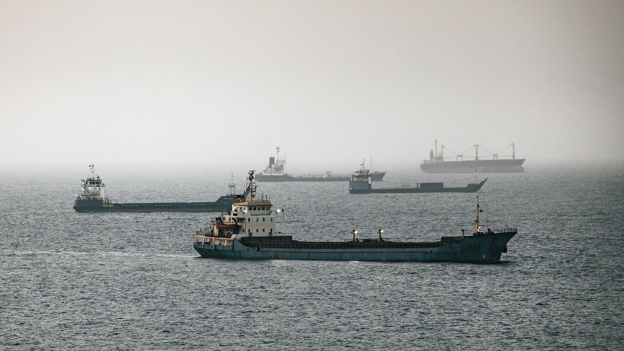 Crude oil tankers, bulk carriers and vessels sit anchored around Qaboos Port on June 22, 2026, in Muscat, Oman. 