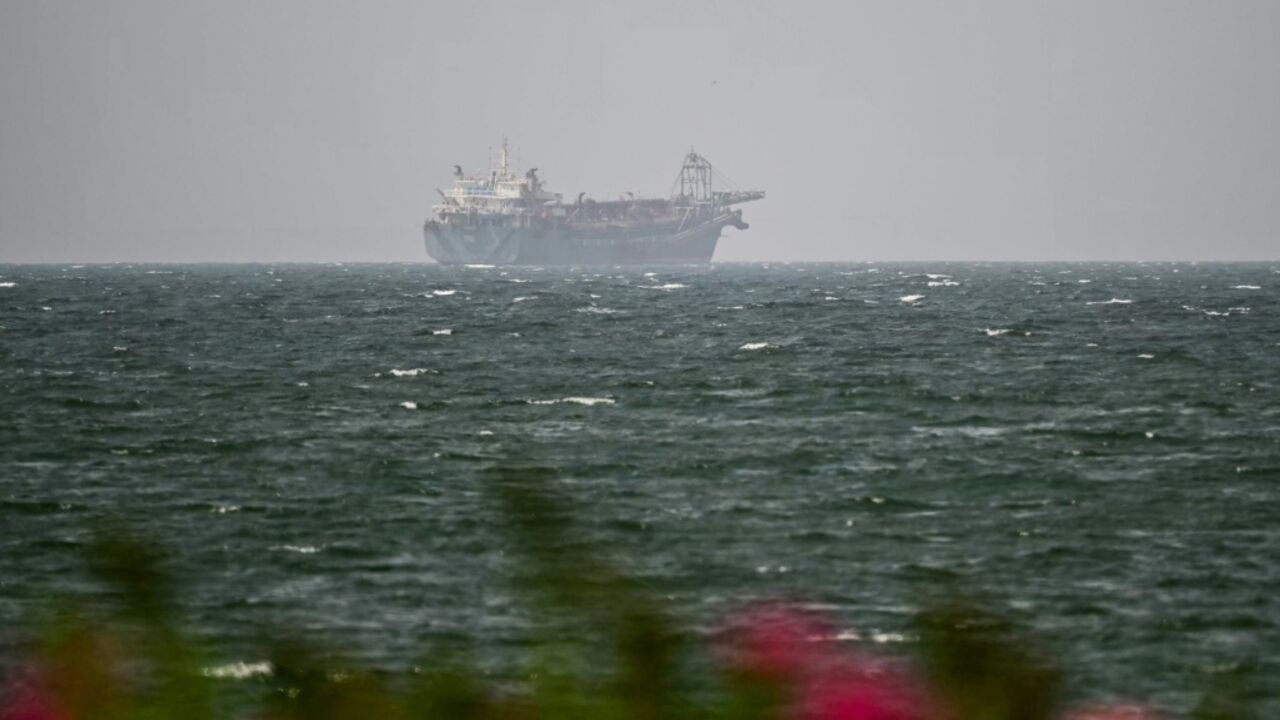 A vessel is seen off the coast of Sharjah in the United Arab Emirates on August 3