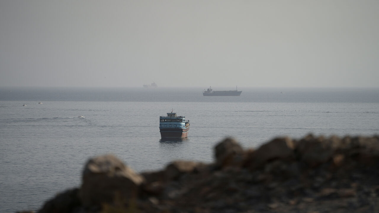 Vessels in the Strait of Hormuz, as seen from Musandam, Oman, August 3, 2026. REUTERS/Stringer