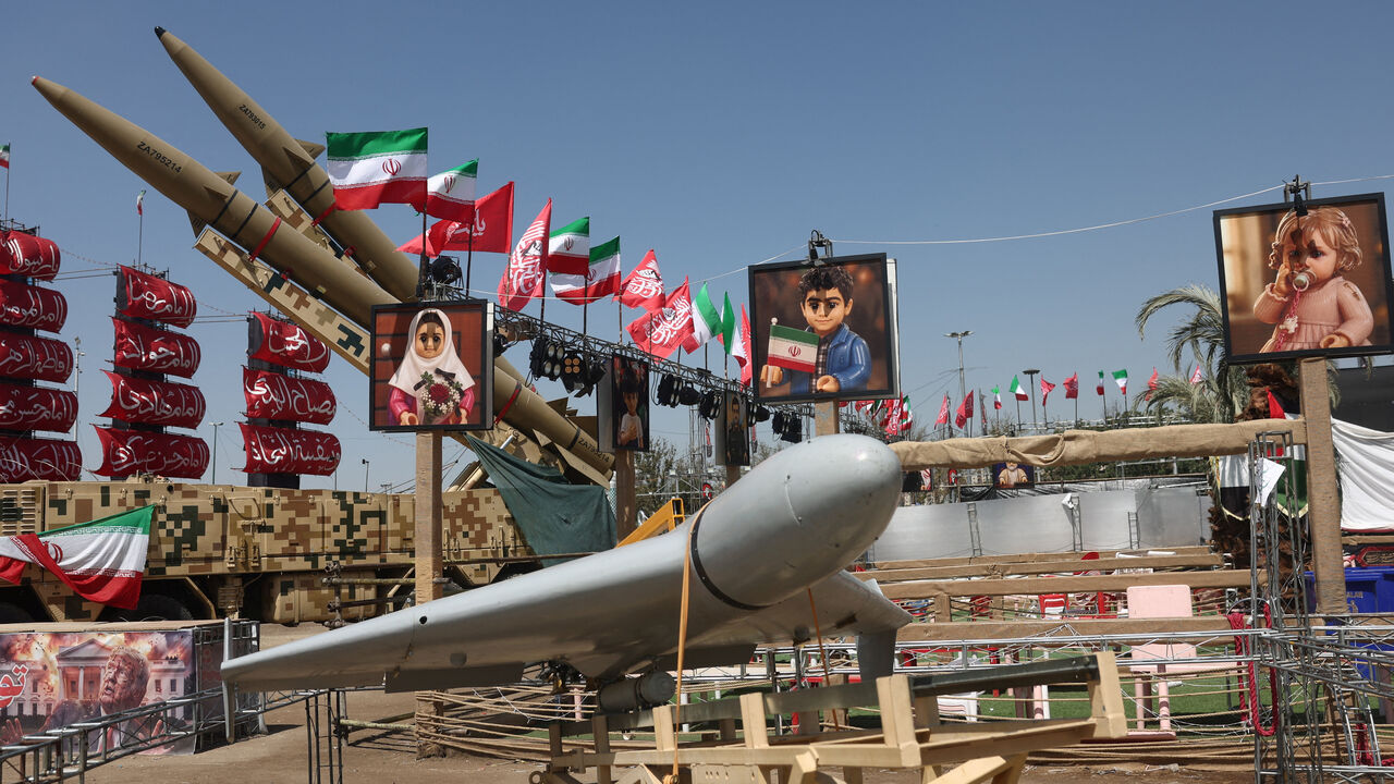 FILE PHOTO: An Iranian drone and an Iranian missile system are displayed in Azadi Square in Tehran, Iran, July 30, 2026. Majid Asgaripour/WANA (West Asia News Agency) via REUTERS/ File Photo