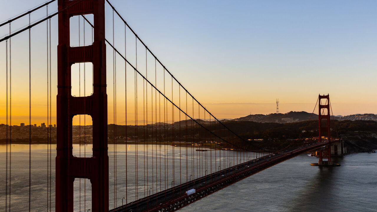 FILE PHOTO: The Golden Gate Bridge during sunrise seen from Marin Headlands viewpoint in Marin County, California, U.S. October 5, 2024. REUTERS/Manuel Orbegozo/File Photo