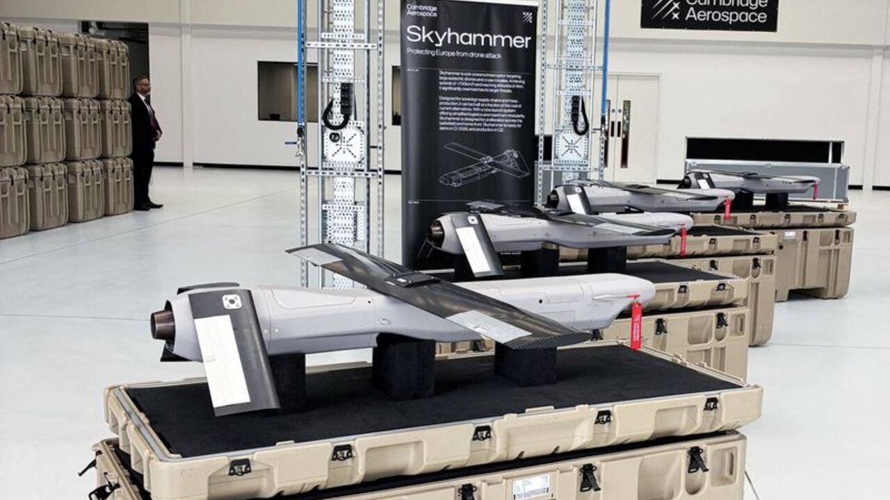 Skyhammers are displayed at Cambridge Aerospace's manufacturing facility