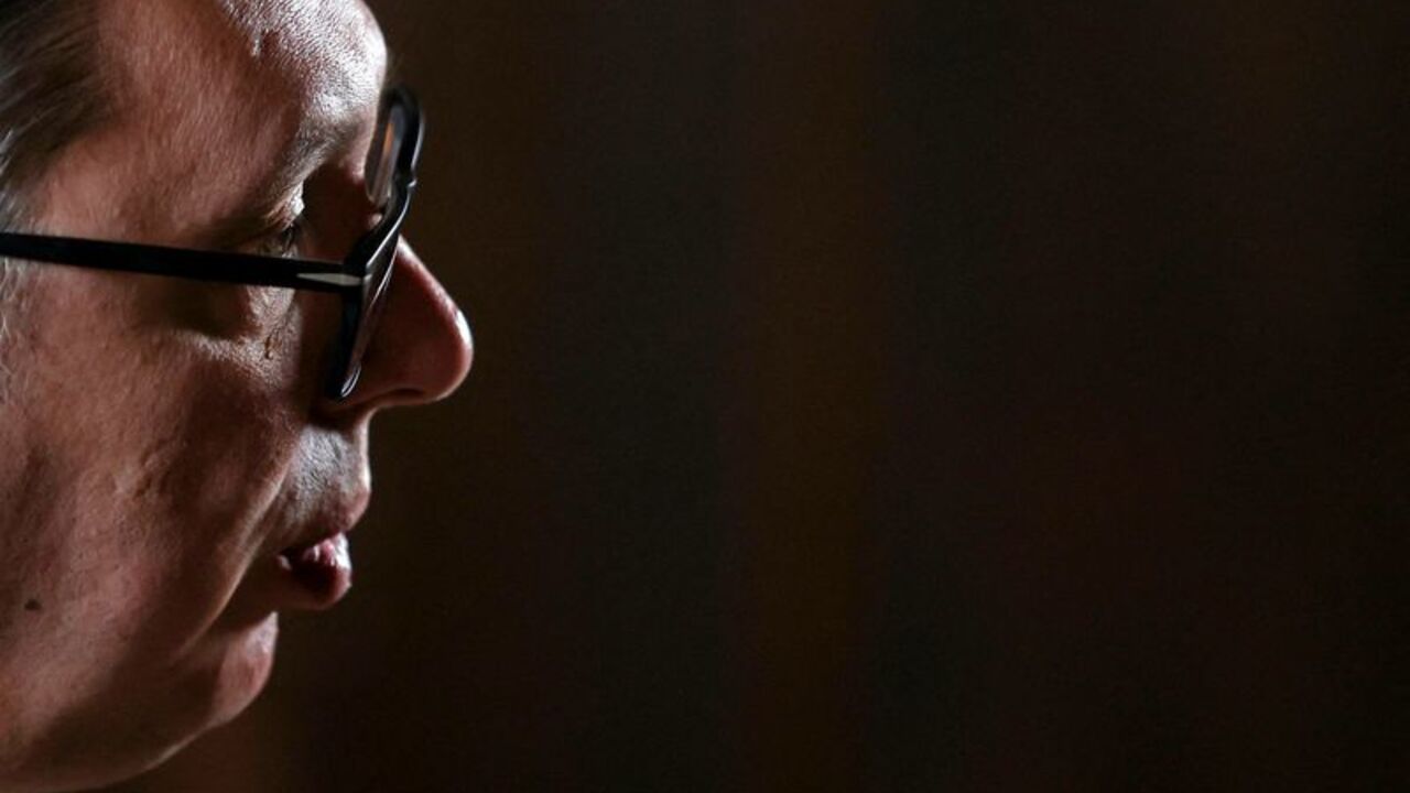 Serbian President Aleksandar Vucic during an interview with Reuters in Belgrade