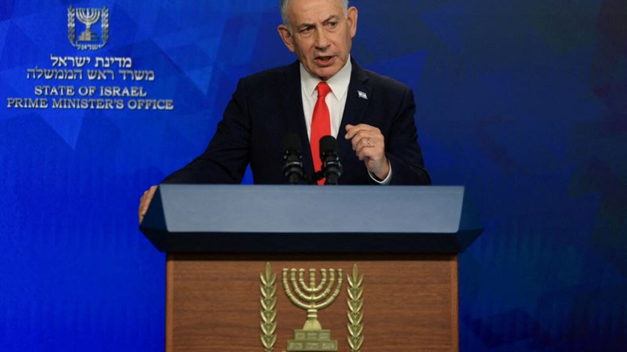 FILE PHOTO: Israeli Prime Minister Benjamin Netanyahu holds a news conference, following a U.S.-Iran deal, in Jerusalem