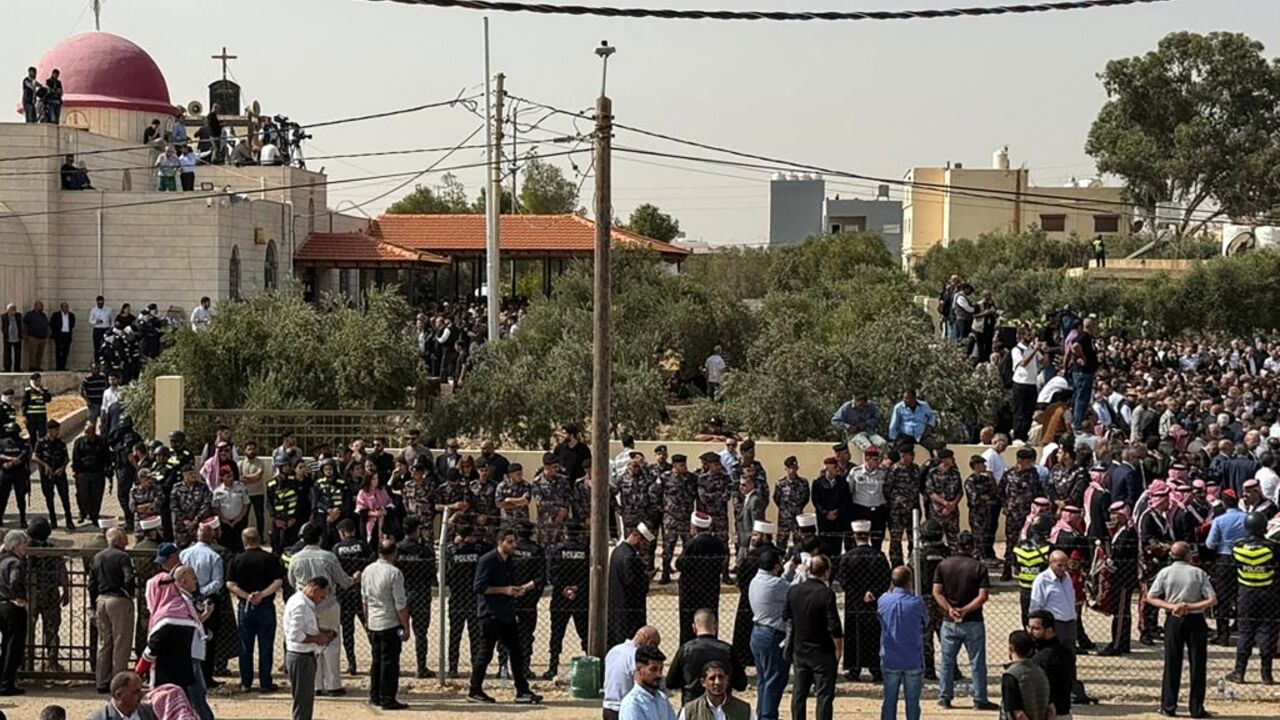 Mourners attend the funeral of those who were killed in the attack that took place two days earlier at the Greek Orthodox Church in the village of Hammoud in Jordan's Karak governorate on October 25, 2026