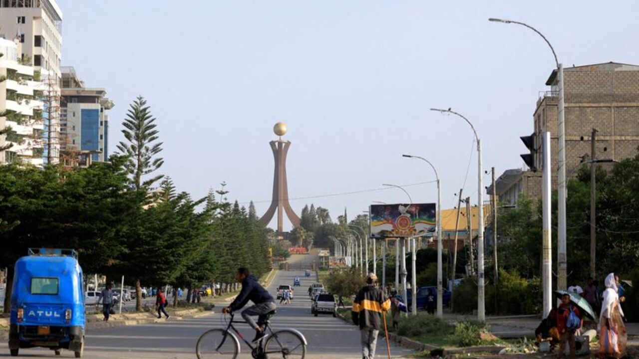 FILE PHOTO: A general view shows motorists, a biker and pedestrians near the Tigray Martyrs monument in Mekele