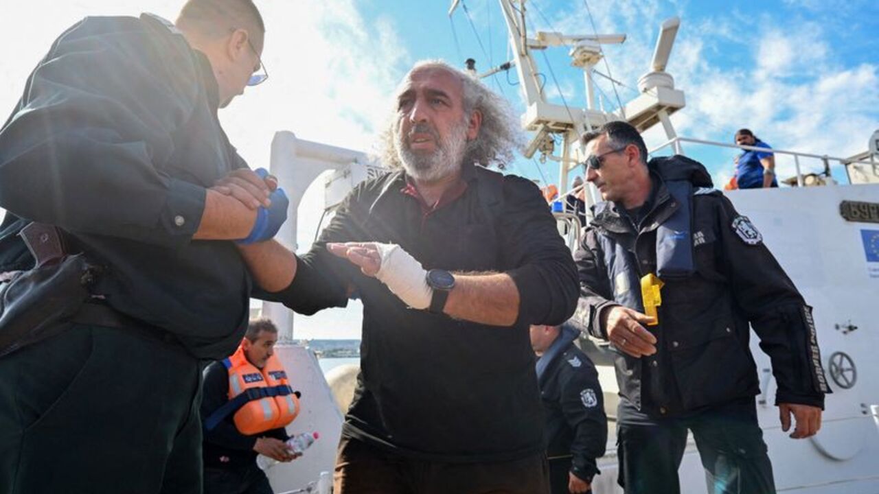 Crew members from a ship damaged in a drone attack are being rescued in Varna