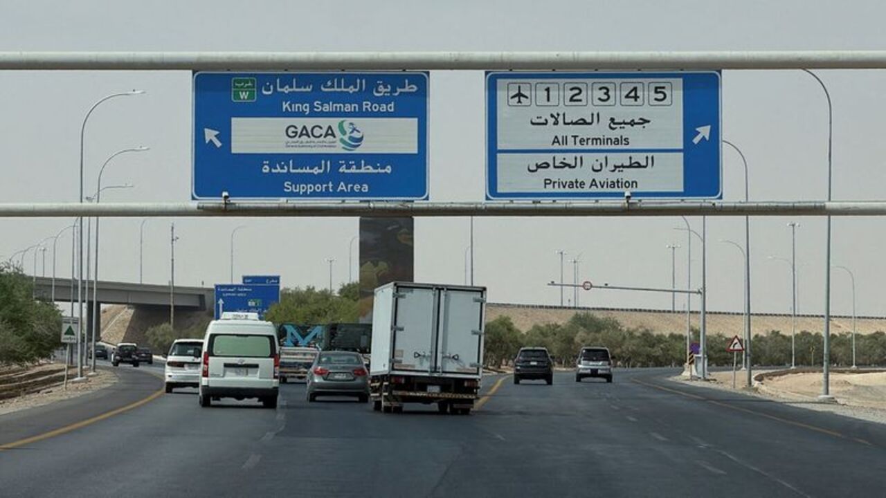 General view of the highway leading to the King Khalid International Airport in Riyadh, Saudi Arabia