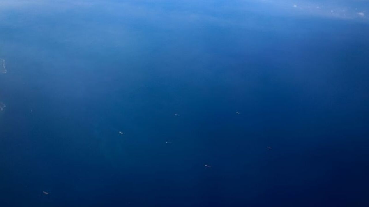 Aerial view of ships in Red Sea