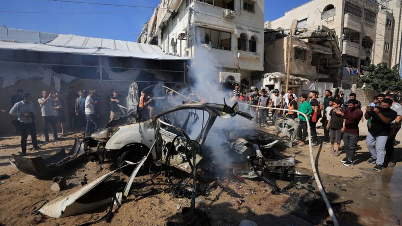 Site of an Israeli strike on a vehicle in Gaza City