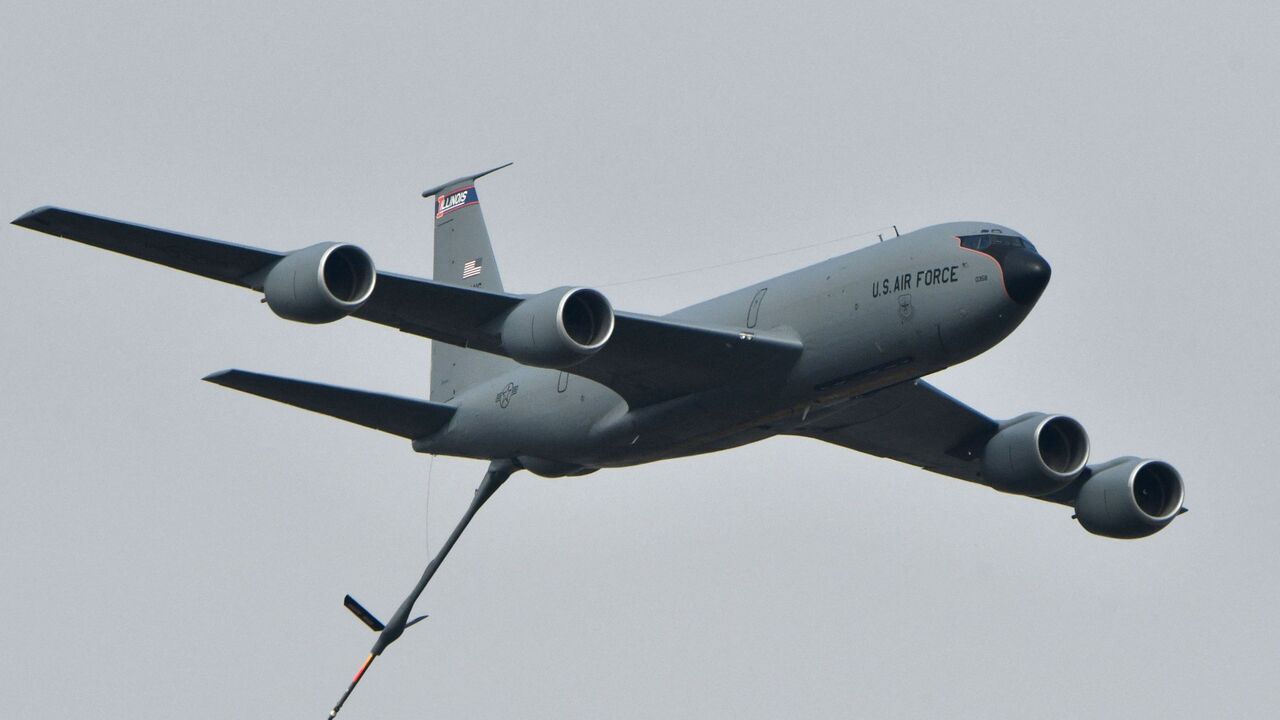 A US Boeing KC-135 air refueling tanker flies