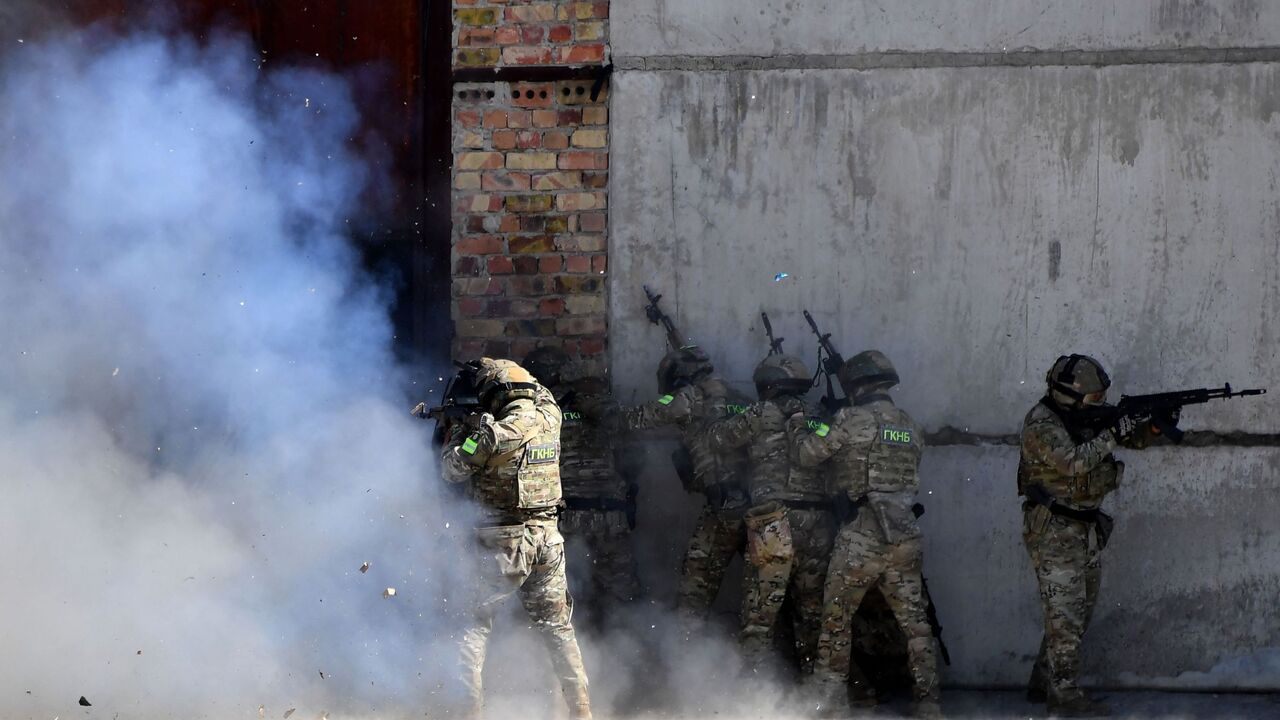 Kyrgyz servicemen take part in the "Eurasia-Antiterror 2023" joint military drills