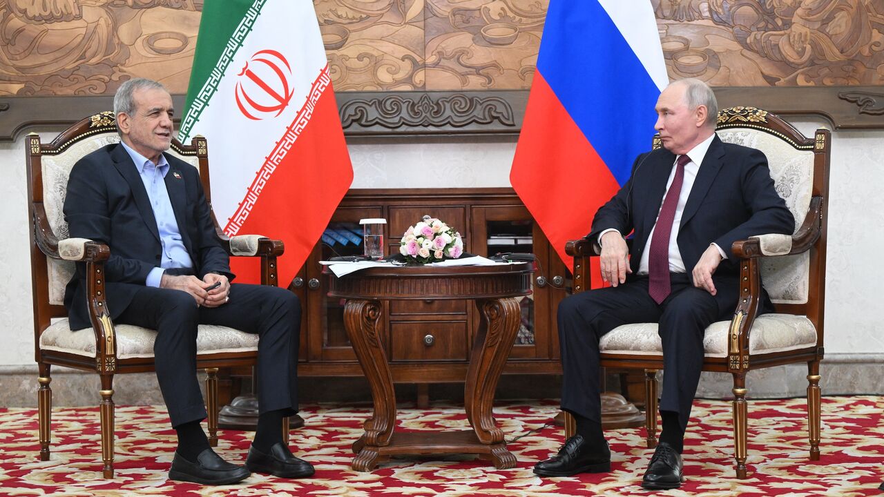 Russia's President Vladimir Putin and Iran's President Masoud Pezeshkian hold a meeting on the sidelines of the Shanghai Cooperation Organisation summit in Bishkek, on Sept. 1, 2026.