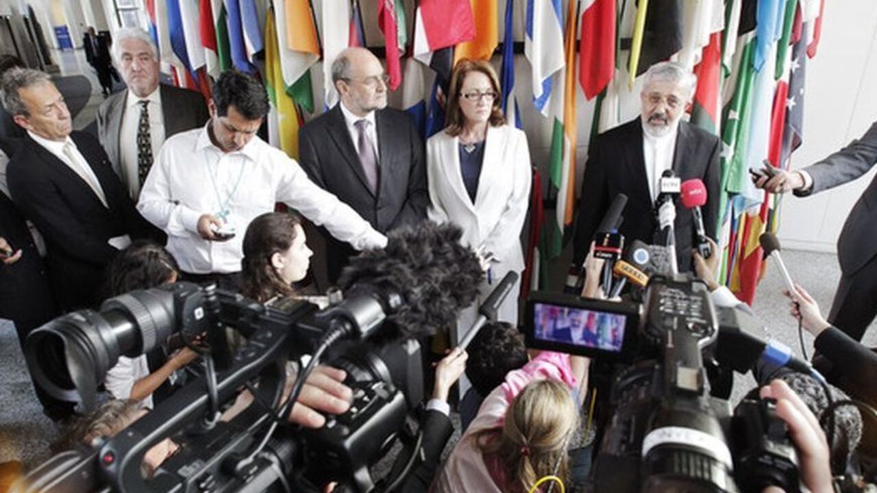 Neckaerts and Rockwood of the IAEA and Iran's IAEA ambassador Soltanieh attends a news conference in Vienna Laura Rockwood, International Atomic Energy Agency (IAEA) legal officer, Herman Nackaerts IAEA Deputy Director General and Head of the Department of Safeguards, and Iran's IAEA ambassador Ali Asghar Soltanieh (centre L-R) brief the media ast they attend a news conference after talks at the U.N. headquarters in Vienna June 8, 2012. The U.N. nuclear watchdog and Iran began a new round of talks on Friday in an attempt to seal a framework deal to resume a long-stalled probe into suspected nuclear weapon researc