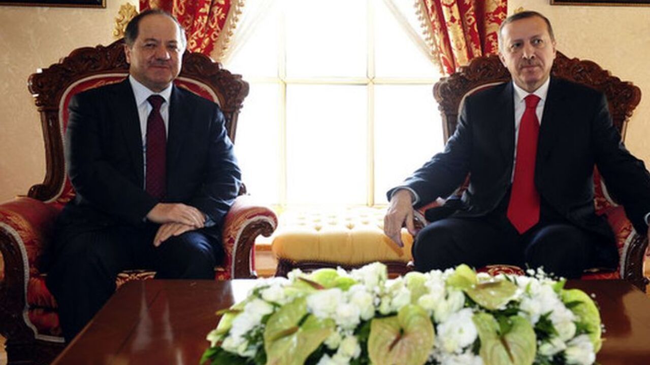 Turkish Prime Minister Tayyip Erdogan and Kurdistan Regional President Masoud Barzani pose for the media before their meeting in Istanbul Turkish Prime Minister Tayyip Erdogan (R) and Kurdistan Regional President Masoud Barzani pose for the media before their meeting in Istanbul April 19, 2012. REUTERS/Stringer/Pool (TURKEY - Tags: POLITICS)