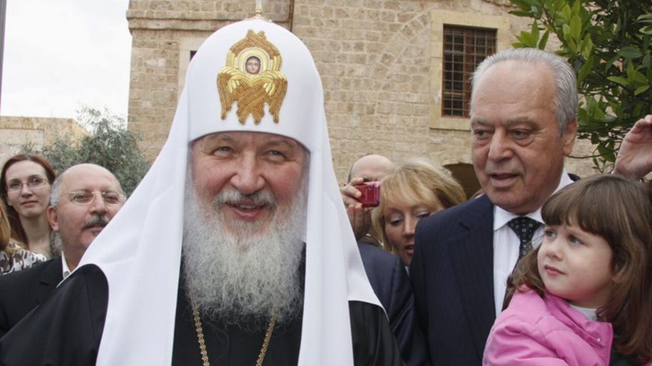 Patriarch of Moscow and All Russia Kirill is surrounded by the Russian community, after attending a welcoming religious service at Saint George Orthodox Cathedral in Beirut c(LEBANON)