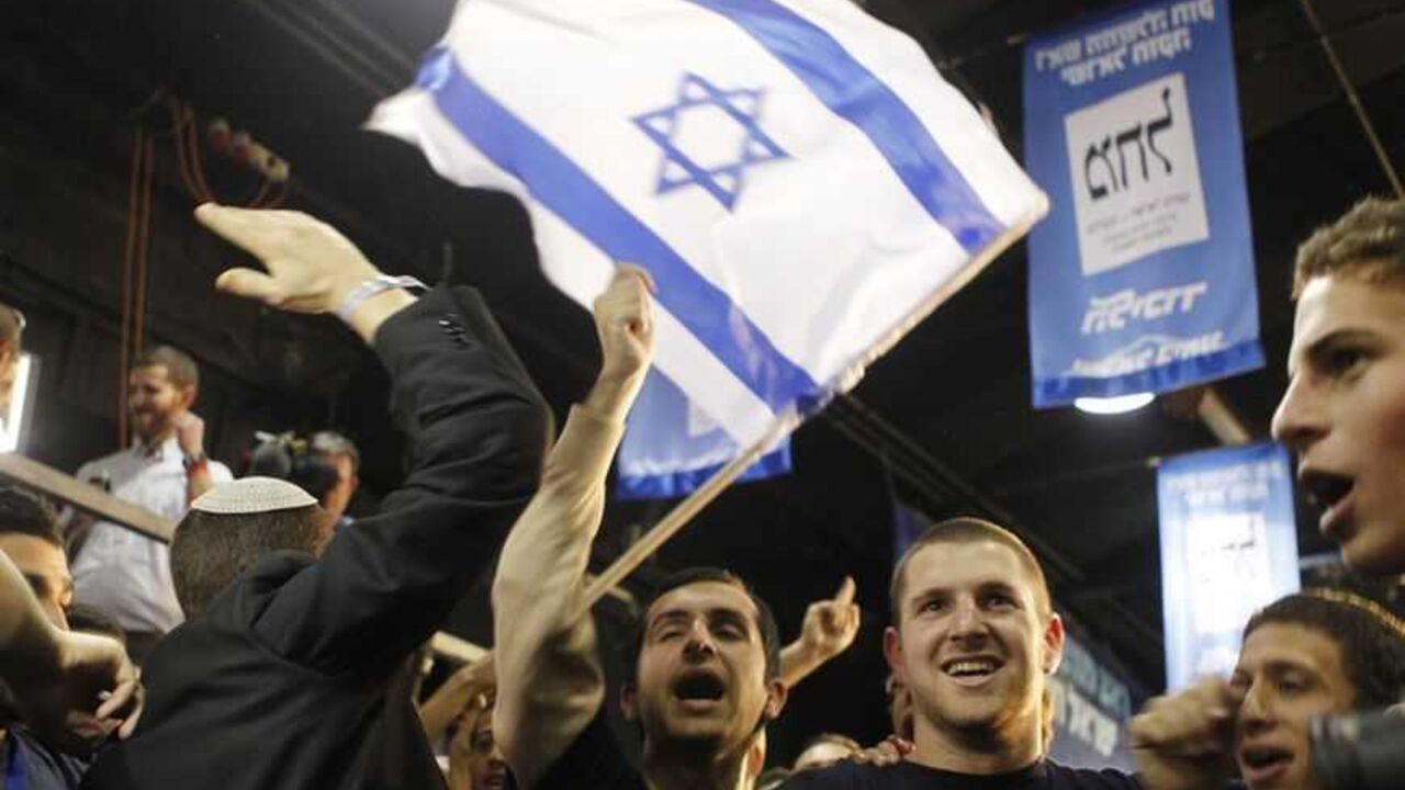 Supporters of Prime Minister Benjamin Netanyahu's Likud party celebrate after the exit polls were announced at the party's headquarters in Tel Aviv Supporters of Prime Minister Benjamin Netanyahu's Likud party celebrate after the exit polls were announced at the party's headquarters in Tel Aviv January 22, 2013. Hawkish Prime Minister Benjamin Netanyahu emerged the bruised winner of Israel's election on Tuesday, claiming victory despite unexpected losses to resurgent centre-left challengers. REUTERS/Nir Elias (ISRAEL - Tags: POLITICS ELECTIONS)