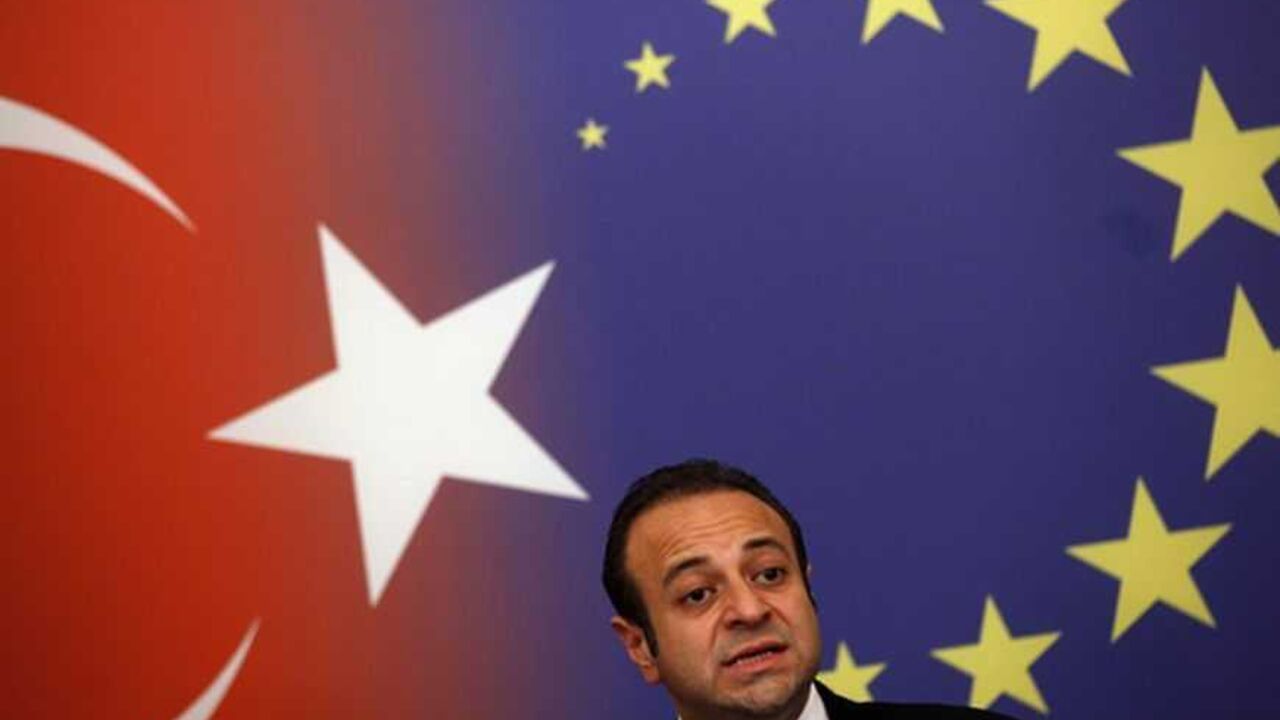 Turkey's European Union Minister Egemen Bagis speaks during a news conference in Istanbul October 12, 2011. European Union candidate Turkey's only goal in talks with the bloc is full membership and no other options are acceptable, Turkish EU Minister Egemen Bagis told a news conference on Wednesday after the release of the latest EU progress report. The Commission urged the European Union to continue talks with Turkey but said no progress was achieved in the last year, adding that it was concerned about ten