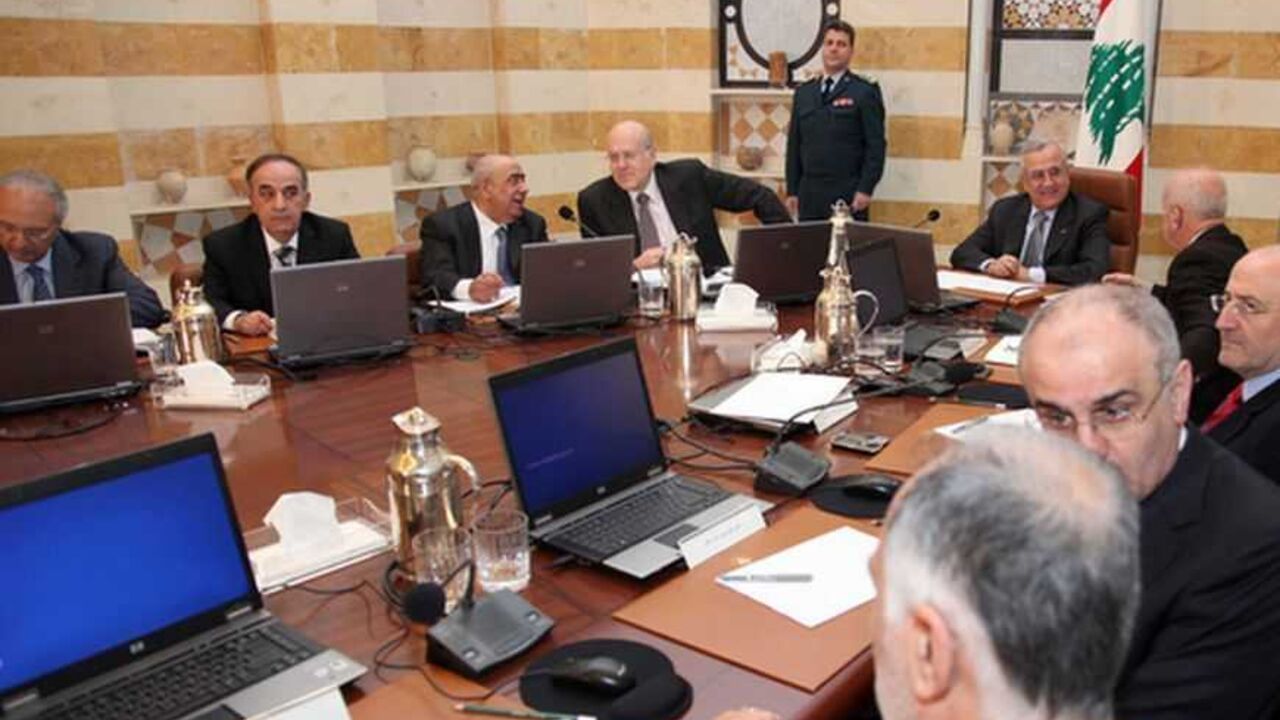 Lebanon's President Michel Suleiman presides a cabinet meeting at the presidential palace in Baabda, near Beirut Lebanon's President Michel Suleiman (5th from bottom) presides a cabinet meeting at the presidential palace in Baabda, near Beirut January 3, 2013. Lebanon, now a haven for 170,000 Syrians fleeing civil war, has asked foreign donors for $180 million to help care for them and said it will register and recognise refugees after a year-long hiatus. The Beirut government has officially sought to "dissociate" itself from the 21-month-old struggle in Syria, nervous about the destabilising impact of the increasingl