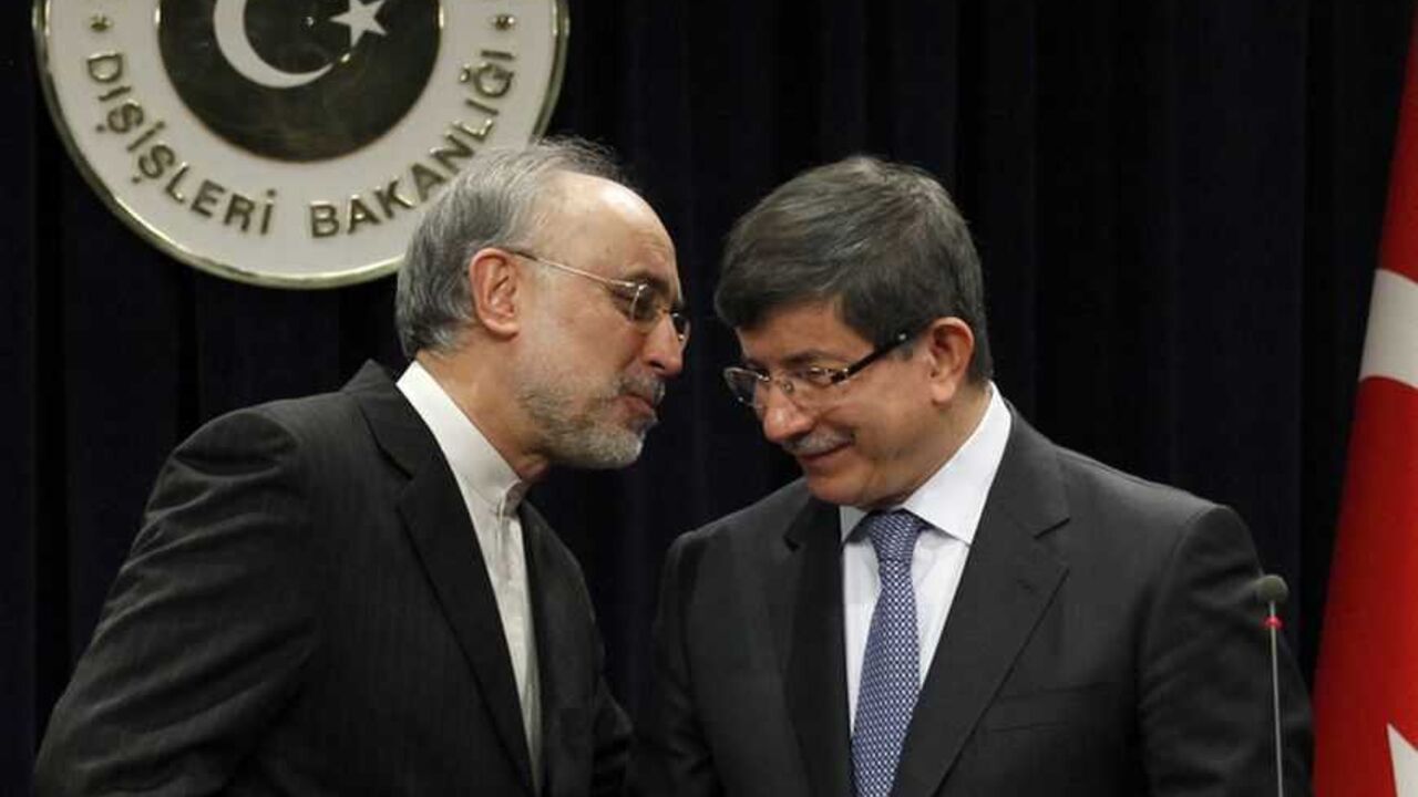 Turkey's Foreign Minister Ahmet Davutoglu and his Iranian counterpart Ali Akbar Salehi attend a news conference in Ankara Turkey's Foreign Minister Ahmet Davutoglu and his Iranian counterpart Ali Akbar Salehi (L) attend a news conference in Ankara January 19, 2012. Iran's foreign minister warned Arab neighbours on Thursday not to put themselves in a "dangerous position" by aligning themselves too closely with the United States in the escalating dispute over Tehran's nuclear activity. Iran has threatened to close the Strait of Hormuz, used for a third of the world's seaborne oil trade, if pending Western moves to ban Iranian cr