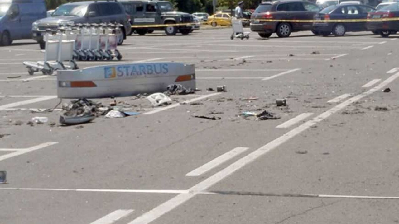 Debris from a bus that was damaged in a bomb blast on Wednesday is seen outside Burgas Airpor Debris from a bus that was damaged in a bomb blast on Wednesday is seen outside Burgas Airport, about 400km (248miles) east of Sofia July 19, 2012. A suicide bomber carried out an attack that killed seven people in a bus transporting Israeli tourists in Bulgaria, the country's interior minister said on Thursday, and Israel said Iranian-backed Hezbollah militants were to blame. Video surveillance footage showed the bomber was similar in appearance to tourists arriving at the airport, Interior Minister Tsveta