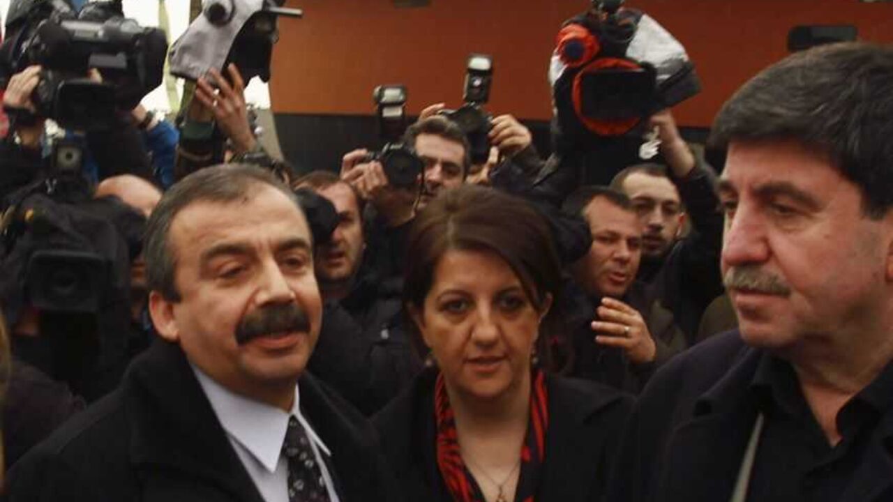 Pro-Kurdish politicians Onder, Buldan and Tan, are surrounded by media members before leaving for Imrali island in Istanbul Pro-Kurdish politicians Sirri Sureyya Onder (3rd R), Pelvin Buldan (2nd R) and Altan Tan (R), are surrounded by media members before leaving for Imrali island in Istanbul February 23, 2013. A delegation of pro-Kurdish politicians left for Imrali island to meet with imprisoned Kurdistan Workers Party (PKK) leader Abdullah Ocalan. Turkey launched tentative negotiations with PKK leader Ocalan in his jail on Imrali island near Istanbul in October, drawing up a framework to end a conflict which has killed more t