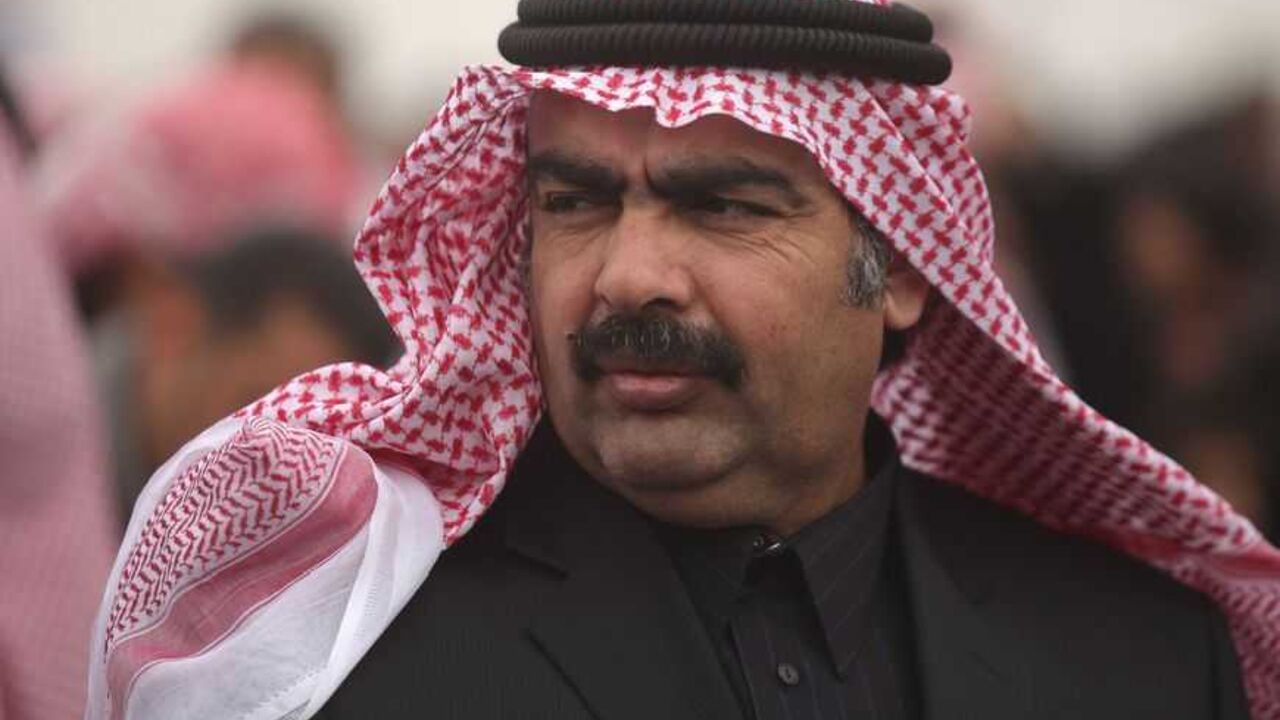 Sunni tribal leader Sheikh Ahmed Abu Risha attend an anti-government demonstrationin Ramadi Sunni tribal leader Sheikh Ahmed Abu Risha attends an anti-government demonstration in Ramadi, 100 km (62 miles) west of Baghdad, February 15, 2013. Thousands of Sunni Muslims protested after Friday prayers in huge rallies against Shi'ite Iraqi Prime Minister Nuri al-Maliki, demanding that he step down. REUTERS/Mohammed Al-Kubaisi (IRAQ - Tags - Tags: POLITICS CIVIL UNREST) - RTR3DUGT